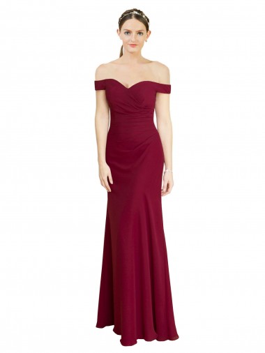 Affordable Off the Shoulder Long Chiffon Prom Dress with Pleats UK