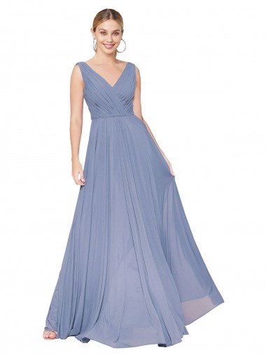 Affordable Floor Length High Neck V-Back Chiffon Prom Dress UK