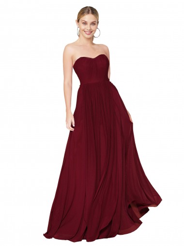 Affordable Draped Strapless Long A-Line Chiffon Prom Dress UK