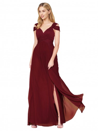 Affordable Off the Shoulder Long Chiffon Prom Dress with Side Slit UK