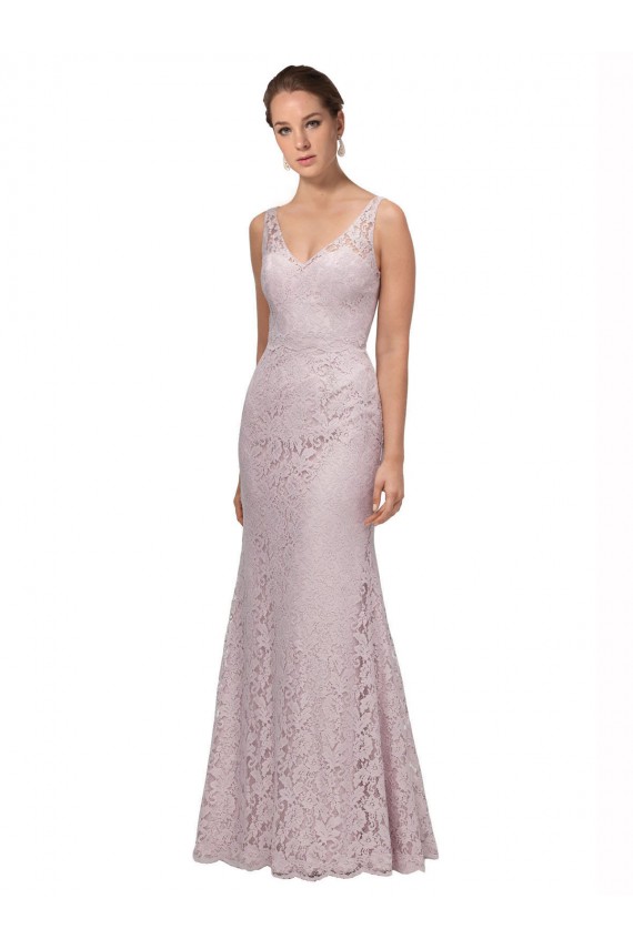 Affordable Lace V-Neckline Long Full Length Prom Dress UK