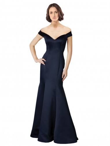 Affordable Fit and Flare Satin Prom Dress with Off the Shoulder Neckline UK