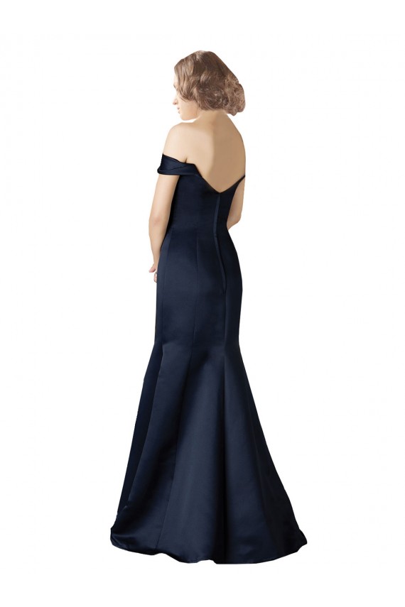 Affordable Fit and Flare Satin Prom Dress with Off the Shoulder Neckline UK