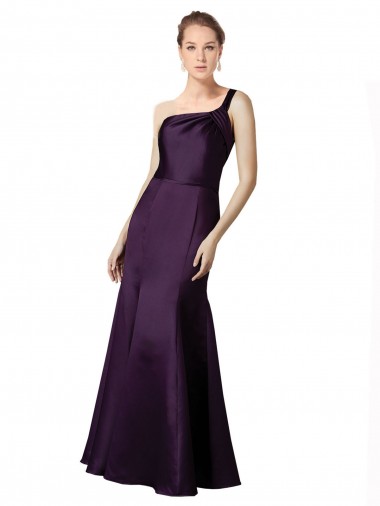 Affordable Long Ruched Neckline One Shoulder Satin Prom Dress UK