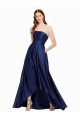 Affordable High Low Strapless Satin Prom Dress with Pockets UK