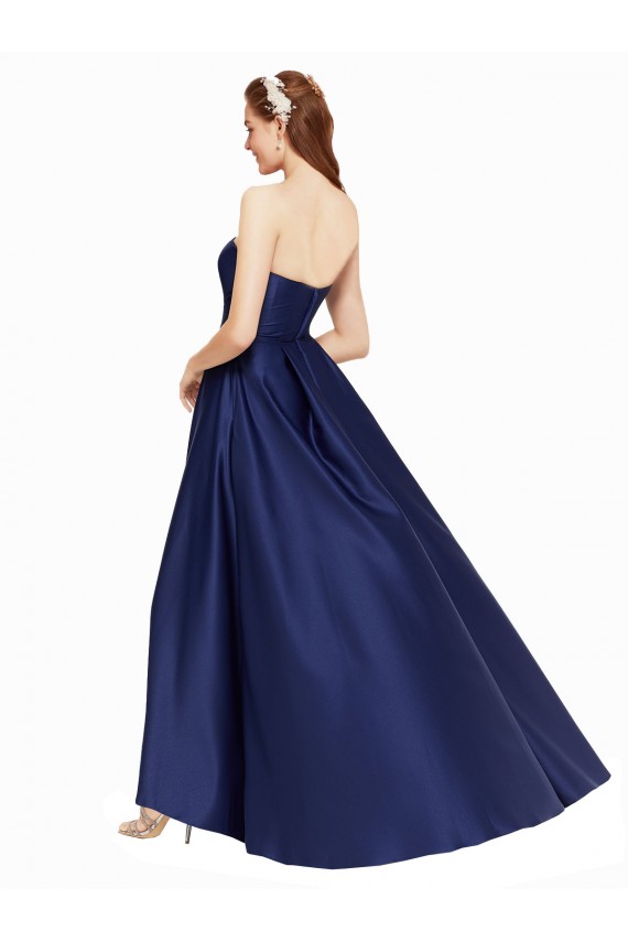 Affordable High Low Strapless Satin Prom Dress with Pockets UK