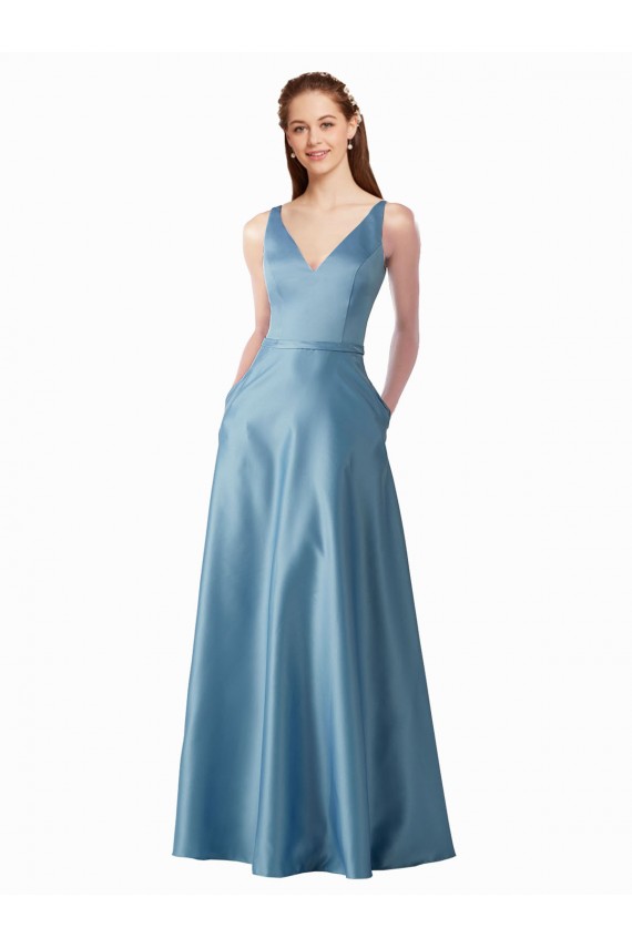 Affordable Classic Satin V-Neck A-Line Prom Dress with Pockets UK