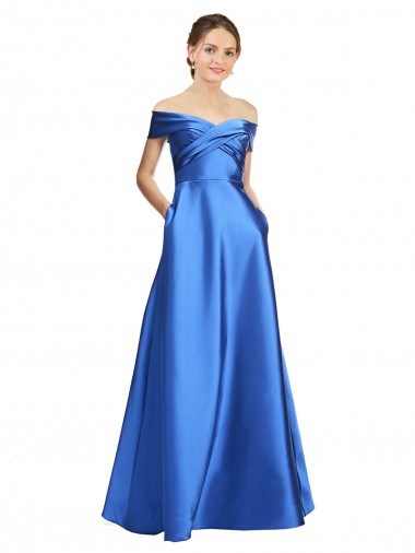 Affordable Sleeveless Off the Shoulder Ball Gown Satin Prom Dress UK