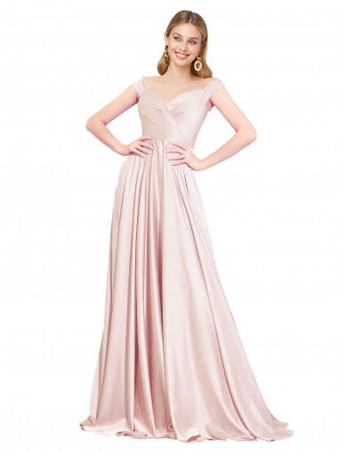 Affordable A-Line Off the Shoulder Sweetheart Satin Prom Dress UK