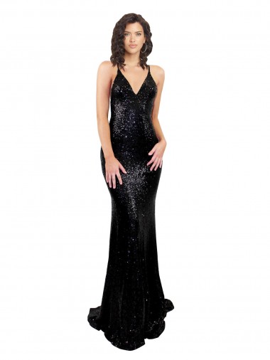 Affordable Sleek Fishtail Shaped Open Back Sequin Prom Dress UK