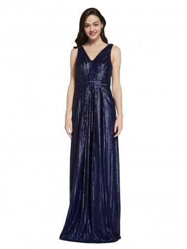 Affordable Long V-Neck Sparking Sequin Prom Dress with Low V-Back UK