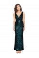 Affordable V-Neck Full Length Sequin Prom Dress with Draped Back UK