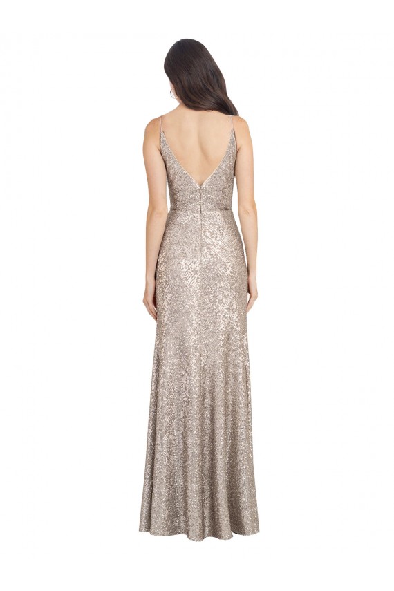 Affordable V-Neck Fully Sequin Prom Dress with V-Back and Front Slit UK