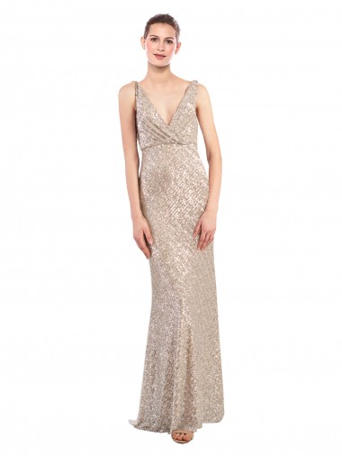 Affordable Faux Surplice V-Neck Slim Sparkling Sequin Prom Dress UK