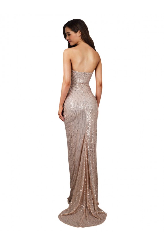 Affordable High Slit Scoop Neck Long Sequin Prom Dress UK