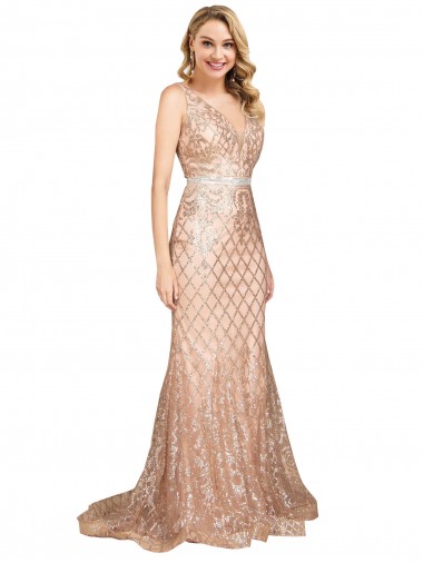 Affordable Sleek Long Mermaid Sparkling Sequin Prom Dress UK