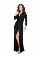 Affordable Deep V-Neckline Full Back Long Sleeves Sparkling Sequin Prom Dress with High Slit UK