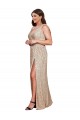 Affordable Deep V-Neck Sleeveless Sparkling Sequin Prom Dress with Draped Cowl Back UK