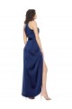 Affordable Full Length High Neck Wrap Silky Satin Prom Dress with Waist Tie UK