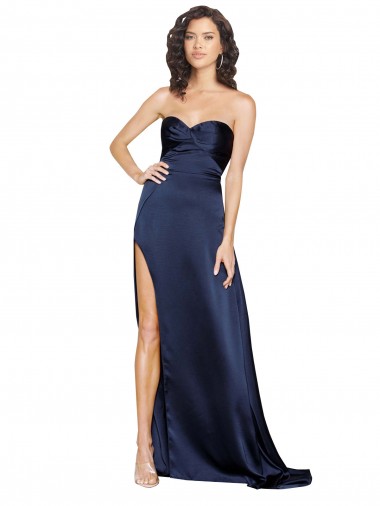 Affordable Knotted Sweetheart Silky Satin Prom Dress with High Side Split UK