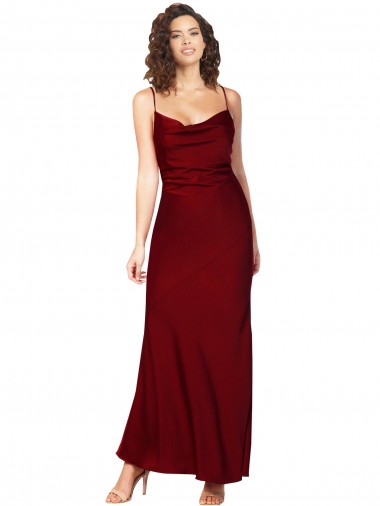 Affordable Cowl Neck Low Back Silky Satin Prom Dress with Thin Back Straps UK