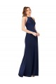 Affordable High Neck Satin Prom Dress with Strappy Back UK