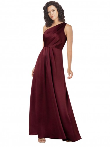 Affordable One Shoulder Silky Satin Prom Dress with Subtle Pleats UK