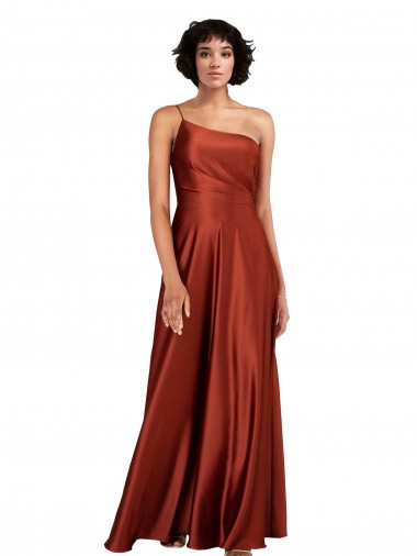 Affordable Sophisticated One Shoulder Silky Satin Prom Dress with Full Skirt UK