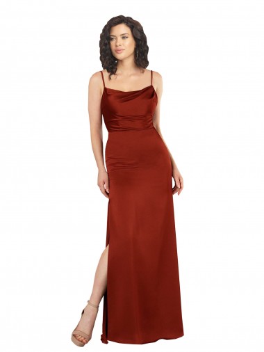 Affordable Floor-Length Silky Satin Prom Dress with Skirt Slit UK