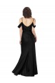 Affordable Off the Shoulder Sleeves Silky Satin Prom Dress with Skirt Slit UK