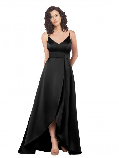 Affordable High Low V-Neckline Silky Satin Tulip Prom Dress with Wrap Skirt UK