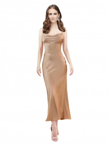 Affordable Cowl Neck Silky Satin Midi Length Cocktail Prom Dress / Homecoming Dress Low Back UK