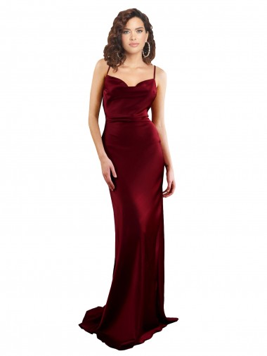 Affordable Cowl Neck Long Criss Cross Open Back Silky Satin Prom Dress UK