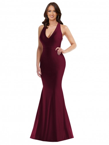 Affordable Plunge Neckline Cutout Low Back Silky Satin Mermaid Prom Dress UK