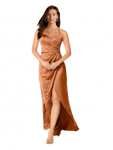 Affordable Faux-Wrap Skirt Silky Satin Prom Dress UK