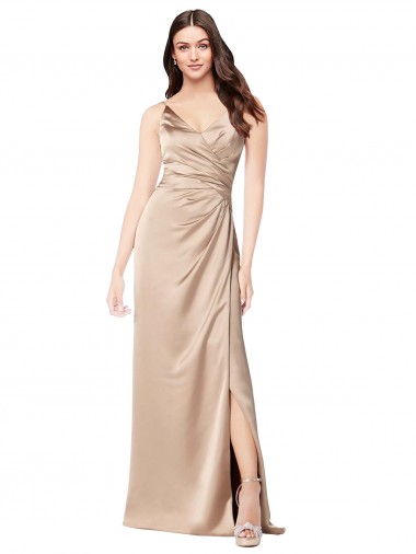 Affordable Silky Satin Prom Dress with Draped Surplice Bodice UK