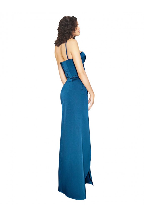 Affordable Full Length Bustier Style Long Silky Satin Prom Dress with Low Back UK