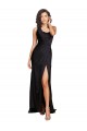 Affordable Full Length One Shoulder Ruffled Long Silky Satin Prom Dress with High Slit UK