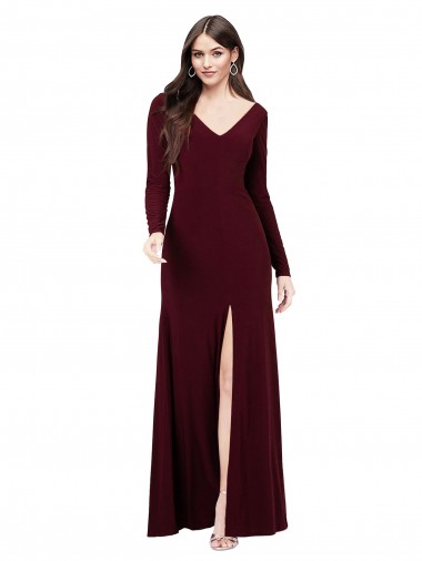 Affordable Long Sleeves Spandex Prom Dress with Front Slit UK