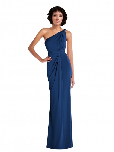 Affordable Grecian Inspired One Shoulder Twist Draped Maxi Spandex Prom Dress UK