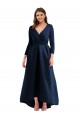 Affordable Long Sleeves Wrapped Spandex Prom Dress with High Low Full Skirt and Pockets UK