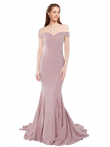 Affordable Off the Shoulder Mermaid Long Sweep Train Prom Dress UK