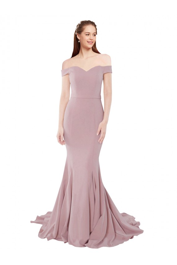 Affordable Off the Shoulder Mermaid Long Sweep Train Prom Dress UK