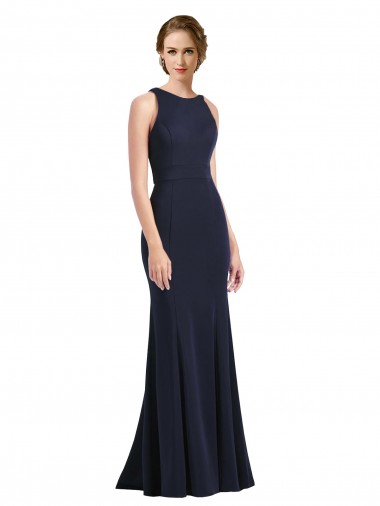 Affordable High Neck Sheath Long Crepe Prom Dress UK