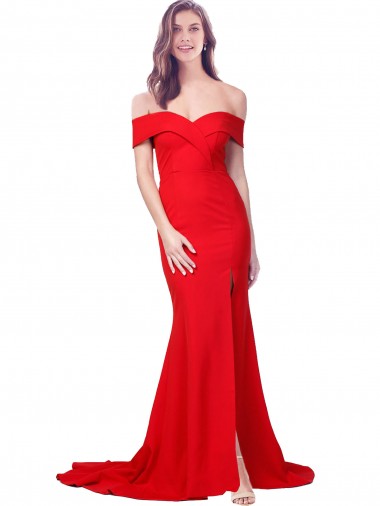 Affordable Criss Cross Full Length Long Crepe Prom Dress with Side Split UK