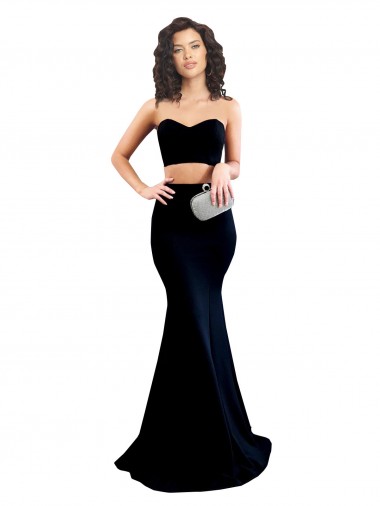 Affordable Two Piece High Neck Crepe Prom Dress UK