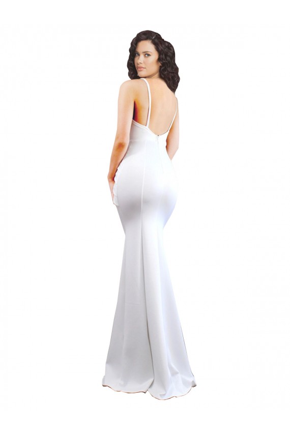 Affordable Fishtail Shape Spaghetti Straps Open Back Crepe Prom Dress with Ruffles UK