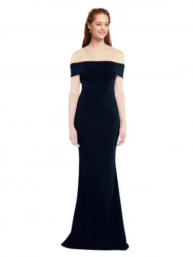 Affordable Off the Shoulder Fitted Crepe Prom Dress with Back Cut Out UK