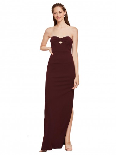 Affordable Twisted Strapless Keyhole Long Crepe Prom Dress with Slit UK