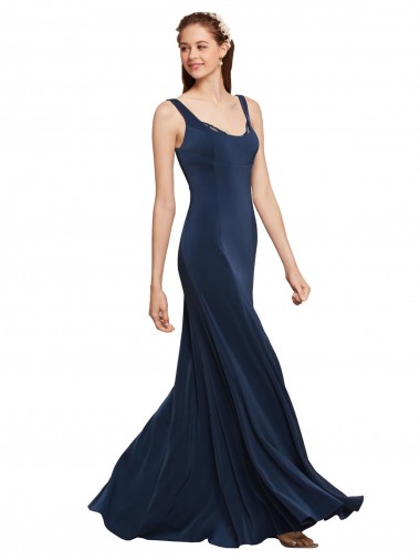 Affordable Fit and Flare Long Crepe Prom Dress with Round Neck UK